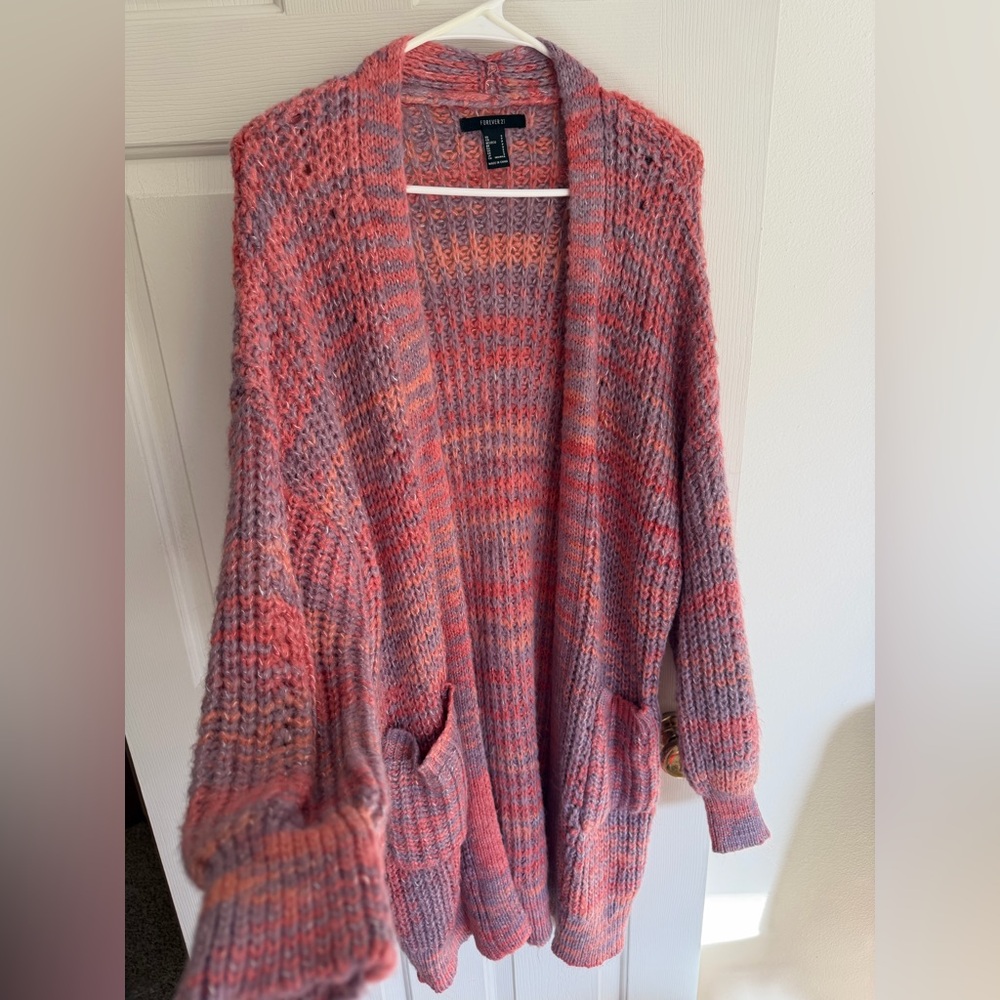 Forever 21 Pink and Gray Knit Cardigan